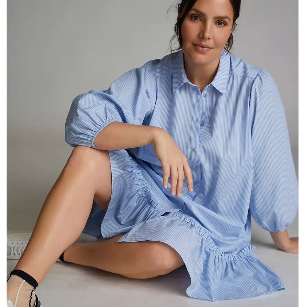 Anthropologie Sally Striped Tunic Button Down Shirt Dress XL